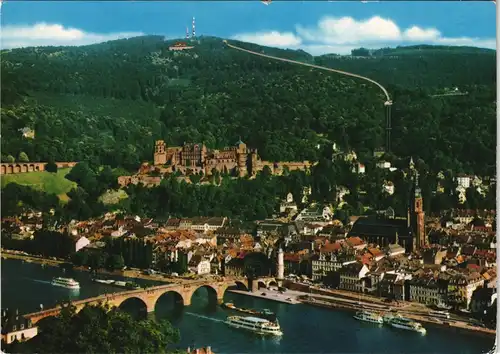 Ansichtskarte Heidelberg Blick auf Bergbahn Königstuhl und Fernsehturm 1975