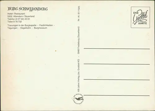 Ansichtskarte Attendorn BURG SCHNELLENBERG Innenansicht Hotel Restaurant 1981