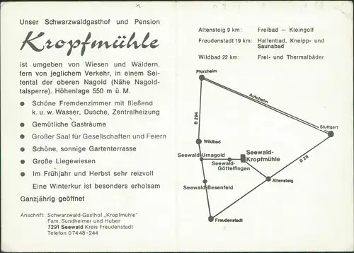 Besenfeld-Seewald Kropfmühle Schwarzwald-Gasthof Pension   1975