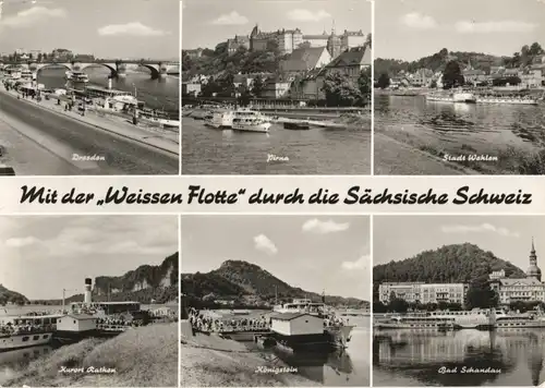 .Sachsen Sächsische Schweiz Weisse Flotte Elbe Dampfer DDR Mehrbild-AK 1971