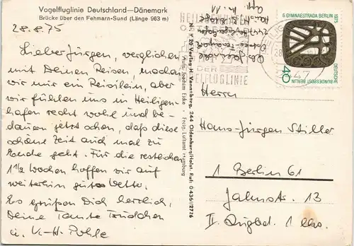 Vogelfluglinie Vogelfluglinie Deutschland-Dänemark Brücke Luftaufnahme 1975