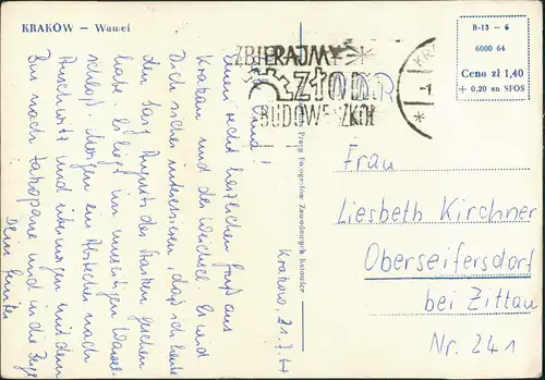 Postcard Krakau Kraków Stadt Teilansicht 1964