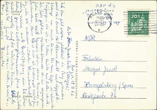 Postcard Prag Praha Loretokapelle Loreta 1963