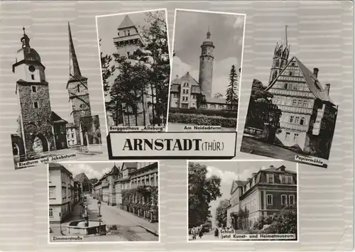 Arnstadt DDR Mehrbild-AK mit Zimmerstraße, Museum, Papiermühle uvm. 1966