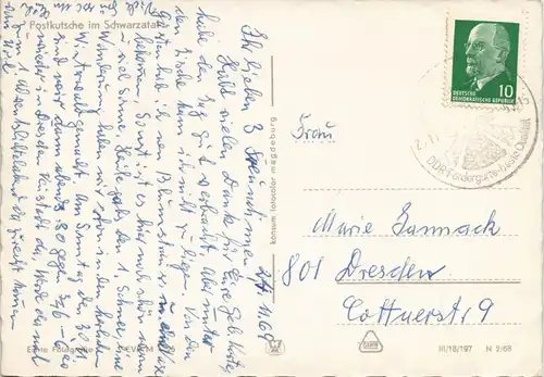 Ansichtskarte .Thüringen Postkutsche im Schwarzatal DDR AK 1969/1968
