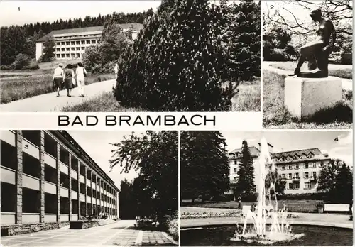 Bad Brambach DDR Mehrbild-AK mit Nixe im Kurpark, Julius-Fucik-Haus uvm. 1985