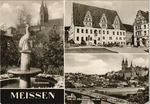Meißen DDR Mehrbild-AK Stadtteilansichten, Brunnen, Rathaus, Burg 1971