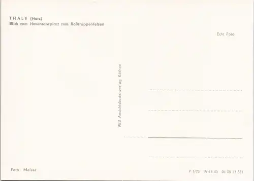 Thale (Harz) DDR Ansicht Blick Hexentanzplatz zum Roßtrappenfelsen 1973