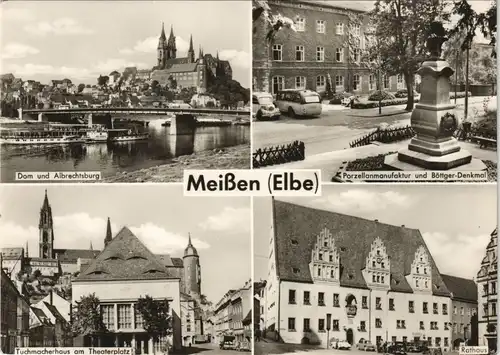 Meißen DDR Mehrbild-AK u.a. Porzellan-Manufaktur, Tuchmacherhaus, Rathaus 1965