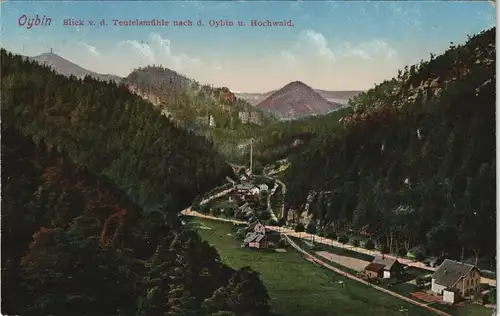 Ansichtskarte Oybin Teufelsmühle nach d. Oybin u. Hochwald. 1916