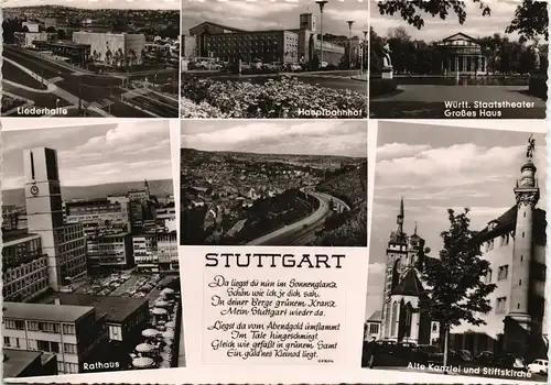 Stuttgart Mehrbild-AK ua. Liederhalle, Bahnhof, Alte Kanzlei uvm. 1960