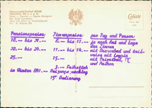 Ansichtskarte St. Blasien Gasthof Adler 1963