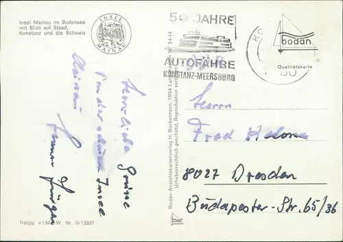 Ansichtskarte Konstanz Luftbilder Insel Mainau 1961