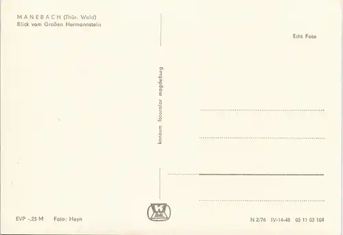 Ansichtskarte Manebach-Ilmenau Blick vom Großen Hermannstein DDR AK 1976