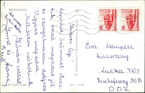 Postcard Steinamanger Szombathely Wasserturm, Park, Hotel 1968