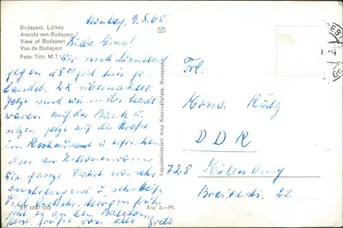 Postcard Budapest Blick auf die Stadt 1965