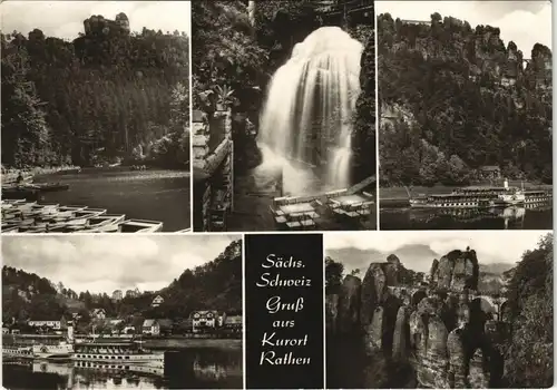 Ansichtskarte Rathen MB: Elbdampfer, Wasserfall 1972