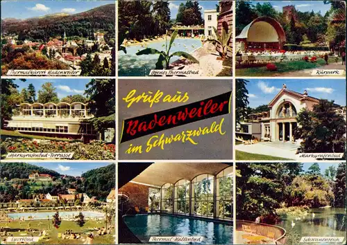 Ansichtskarte Badenweiler Mehrbildkarte mit 8 Echtfoto-Ansichten 1964