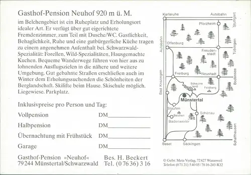 Münstertal/Schwarzwald Gasthof Neuhof Münstertal Schwarzwald Reklamekarte 1980