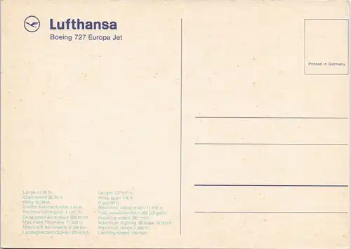 Ansichtskarte  Lufthansa Boeing 727 Europa Jet Flugwesen Flugzeug 1979