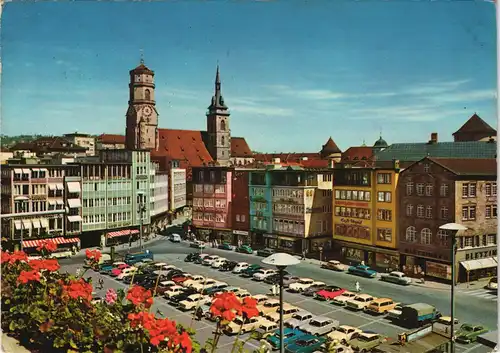 Ansichtskarte Stuttgart Panorama Stadt mit Marktplatz und Stiftskirche 1966