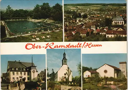 Ober-Ramstadt Mehrbildkarte Hessen Schwimmbad Panorama Kirche Gebäude 1960
