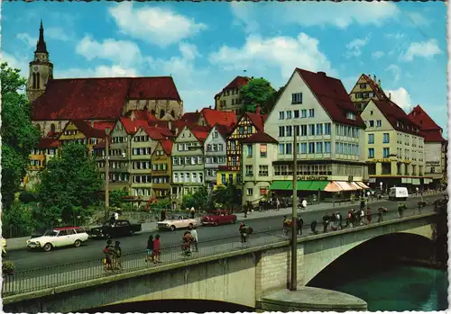 Ansichtskarte Tübingen Stadtteilansicht Brücke Autos Fußgänger 1970