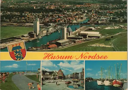 Ansichtskarte Husum Mehrbildkarte mit 4 Ansichten u.a. Luftaufnahme 1975