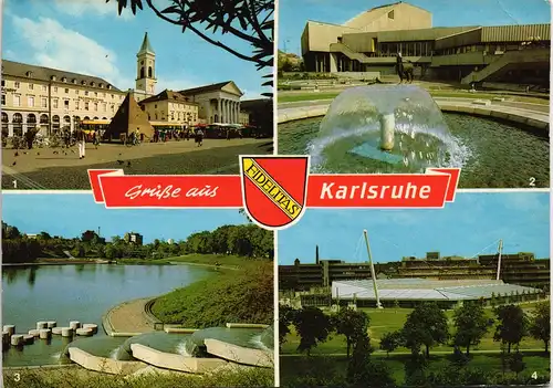 Ansichtskarte Karlsruhe Mehrbildkarte mit 4 Stadtteilansichten 1980