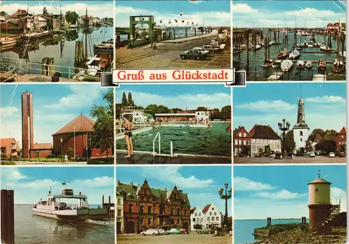 Glückstadt Lykstad Mehrbild-AK mit Freibad, Hafen, Ortsansichten 1970