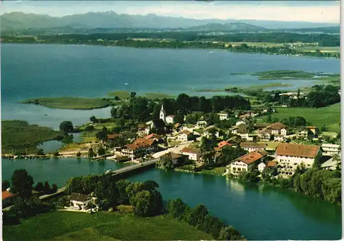 Seebruck-Seeon Panorama-Ansicht Luftaufnahme Luftbild Chiemsee 1970