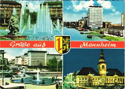 Ansichtskarte Mannheim Mehrbildkarten mit 4 Stadtteilansichten 1971