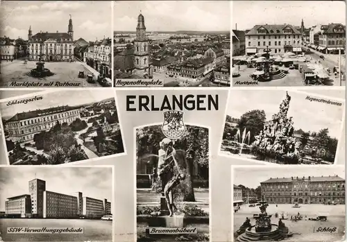 Erlangen Mehrbild-AK mit Hugenottenplatz, Schloß, Marktplatz uvm. 1960