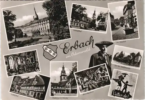 Erbach (Odenwald) Mehrbild-AK mit Schloß, Rathaus Kirche, Stadtmauer uvm. 1960