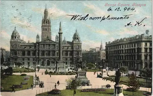 Postcard Glasgow George Square, Street View - Straßen-Ansicht 1904