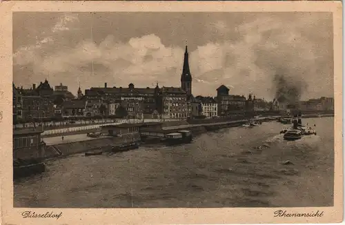 Düsseldorf Rhein Panorama-Ansicht, Schiffe, Stadt-Panorama 1935