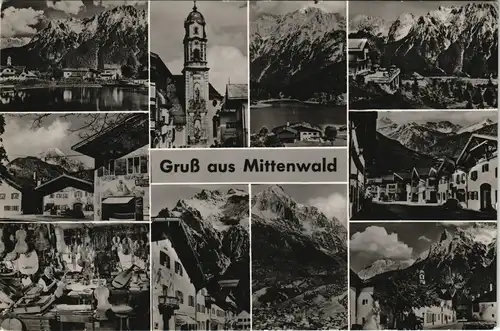 Ansichtskarte Mittenwald Gruss-AK Mehrbildkarte mit Ortsansichten 1955