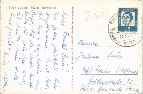 Ansichtskarte Bayrischzell Dorf Partie 1963