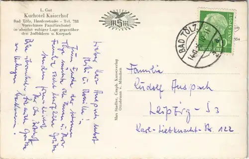 Ansichtskarte Bad Tölz Kurhotel Kaiserhof & Ortspanorama 1955