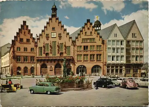 Frankfurt am Main Römer, davor Parkplatz mit Autos ua. VW Käfer 1966