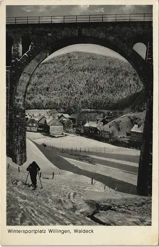 Willingen (Upland) Panorama-Ansicht mit Skiläufer 1939   im 2. WK als Feldpost