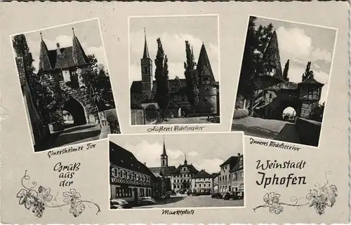 Ansichtskarte Iphofen Mehrbild-AK mit 4 Ortsansichten ua. Marktplatz 1960