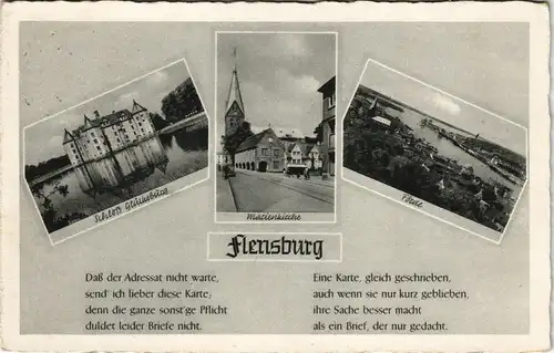 Ansichtskarte Flensburg Mehrbild-AK mit Schloss, Marienkirche, Förde 1954