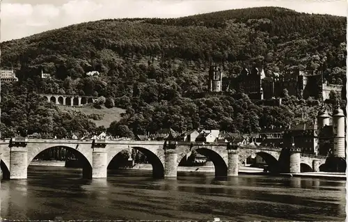 Heidelberg Panorama-Ansicht Teilansicht Neckar Brücke & Schloss 1960