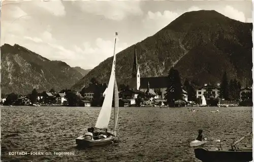 Ansichtskarte Rottach-Egern Tegernsee Segler Orts-Panorama 1966