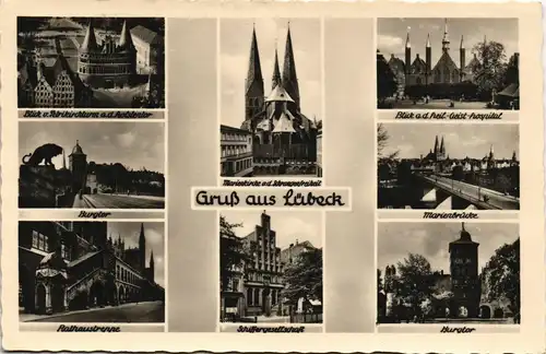 Lübeck Mehrbild-AK Sehenswürdigkeiten & Stadtteilansichten 1955