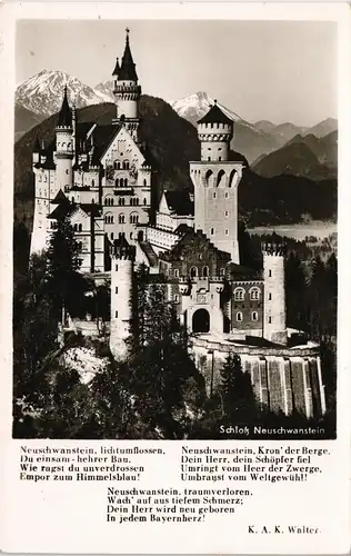 Ansichtskarte Schwangau Schloss Neuschwanstein mit Versen K.A.K. Walter 1960