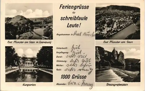 Bad Münster am Stein-Bad Ebernburg Mehrbild-AK Feriengrüße schreibfaule  1955