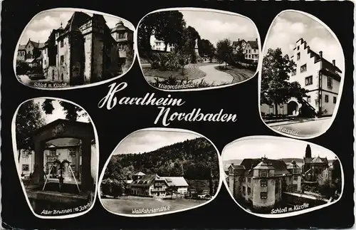Hardheim Mehrbildkarte mit Schloß, Wallfahrtsmühle, Brunnen uvm. 1965/1964