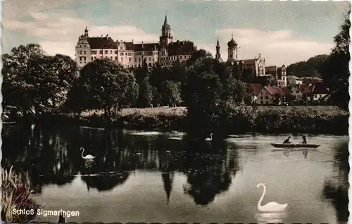 Ansichtskarte Sigmaringen Schloss Fernansicht vom Teich aus 1965